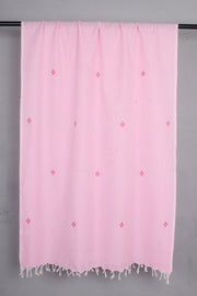 Handwoven Cotton Pink Stole with Butis
