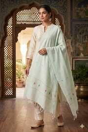 Light Green Stole with Multi Striped and Multi Color Butis