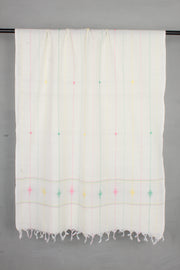 Cream Stole with Multi Striped and Multi Color Butis
