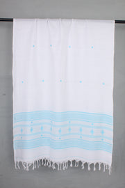 White Stole with Blue Butis and Blue Striped Border