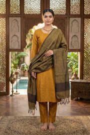 Olive Yellow Linen Dupatta with Golden Zari Linings