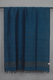 Blue Linen Stole with Goldan Zari