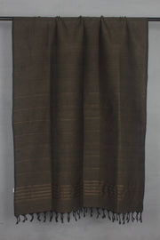 Wood Brown Slub Stole with Goldan Zari