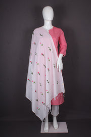 Handwoven Cotton Dupatta with Intricate Katha Embroidery
