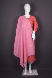 Handwoven Cotton Dupatta with Intricate Katha Embroidery