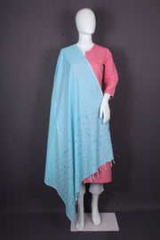 Handwoven Cotton Dupatta with Intricate Katha Embroidery
