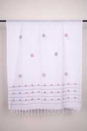 White, Red and Blue Kantha Embroidered Dupatta