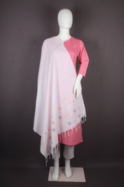 Handwoven Cotton Stole with Intricate Katha Embroidery