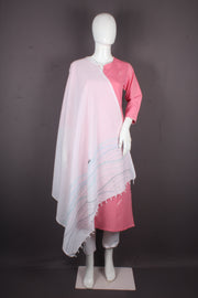 Handwoven Cotton Stole with Intricate Katha Embroidery