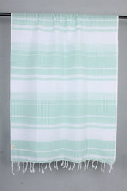 Handwoven Cotton Sea Green and White Stole with Self Striped