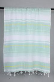 Handwoven Cotton Sea Green and White Stole with Self Striped