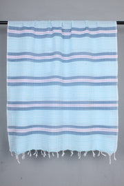 Handwoven Cotton Sea Green and Blue Stole with Self Striped