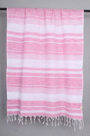Handwoven Cotton White Stole with Pink Striped