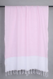 Handwoven Cotton White Stole with Pink Striped