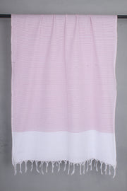 Handwoven Cotton White Stole with Pink Striped