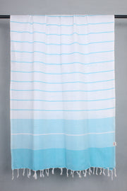 Handwoven Cotton White Stole with Sea Green Striped
