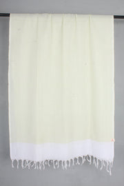 Handwoven Cotton White Stole with Olive Green Striped