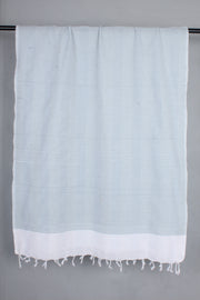 Handwoven Cotton White Stole with Sea Green Striped