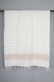 Handwoven Cotton Off White Stole with Brown Striped