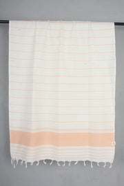 Handwoven Cotton Off White Stole with Orange Striped