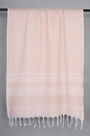 Handwoven Cotton Peach Stole with White Striped