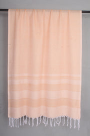 Handwoven Cotton Peach Stole with White Striped