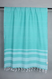 Handwoven Cotton Jungle Green Stole with White Striped