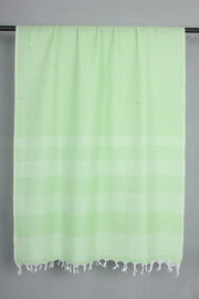 Handwoven Cotton Sea Green Stole with White Striped