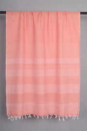 Handwoven Cotton Coral Stole with White Striped
