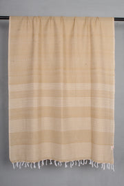 Handwoven Cotton Peanut Brown Stole with White Striped