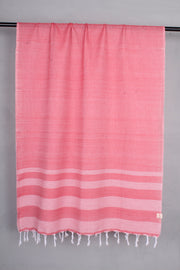 Handwoven Cotton Pink Stole with White Striped