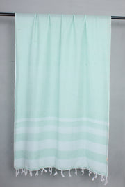Handwoven Cotton Sea Green Stole with White Striped