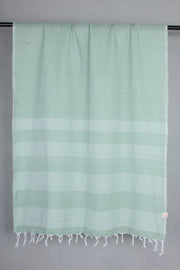 Handwoven Cotton Jungle Green Stole with White Striped