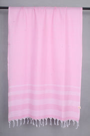 Handwoven Cotton Baby Pink Stole with White Striped