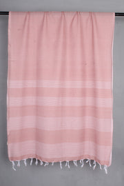 Handwoven Cotton Peach Stole with White Striped