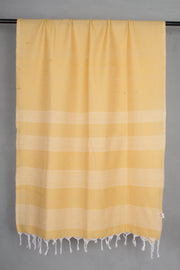 Handwoven Cotton Mustard Yellow Stole with White Striped