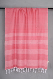 Handwoven Cotton Pink Stole with White Striped