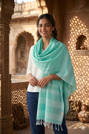Sea Green Stole with White Striped