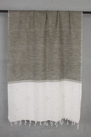 Handwoven Olive Grey & Off-White Tangaliya Weave Cotton Dupatta with Traditional Dot Motifs