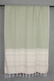 Handwoven Green & Off-White Tangaliya Weave Cotton Dupatta with Traditional Dot Motifs