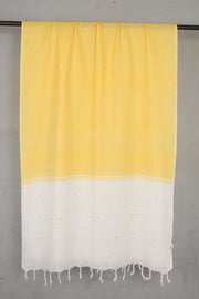 Handwoven Lemon Yellow & Off-White Tangaliya Weave Cotton Dupatta with Traditional Dot Motifs