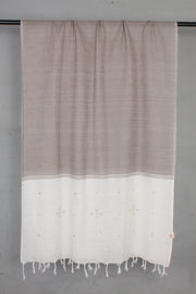 Handwoven Beige & Off-White Tangaliya Weave Cotton Dupatta with Traditional Dot Motifs