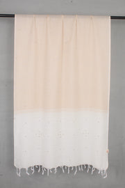 Handwoven Peach & Off-White Tangaliya Weave Cotton Dupatta with Traditional Dot Motifs