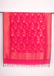 Magenta and Golden Zari Jacquard Dupatta with Purple Border
