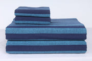 Sky and Navy Blue Striped Double Bedsheet