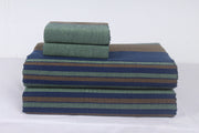 Blue, Brown and Green Striped Double Bedsheet