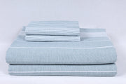 Peacock Blue and White Striped Double Bedsheet