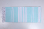 Khadi White and Sea Blue Striped Single BedSheet