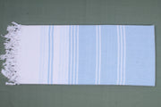 Khadi White and Sky Blue Striped Single BedSheet