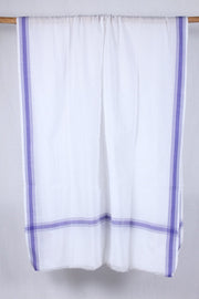 White Selfline Gamchha with Violet Border and Stripes